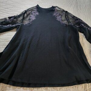 Free People Women's Black Small Floral Lace Shoulders Sweater